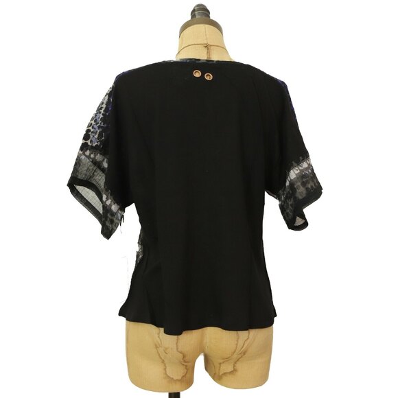 Line & Dot Boxy Top M Short Sleeve Splattered Polka Dot Black Multi NEW Tag B3 - Picture 3 of 4